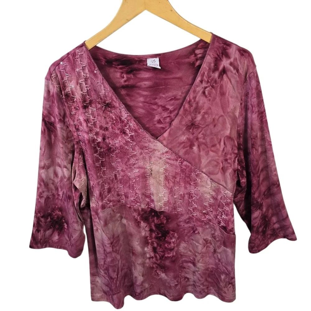 Bobbie Brooks Maroon Tie-Dye V-Neck Blouse Plus Size 2x
